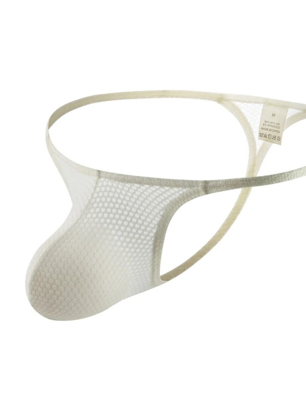 Men's  Waffled See-Through '"-Back" Thong - White - Pouch - Picture 12 of 12